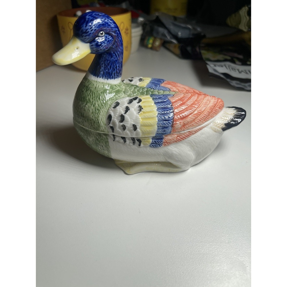 2 Piece Mallard Ceramic Duck Trinket Box